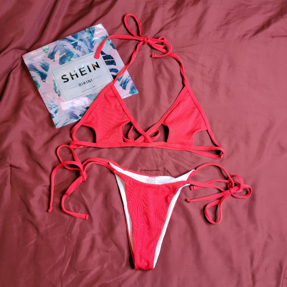 SHEIN 2 piece cheeky side tie swimsuit